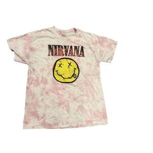 Nirvana Smiley Graphic Pink Tie Dye Short Sleeve Tee Shirt Unisex Size L